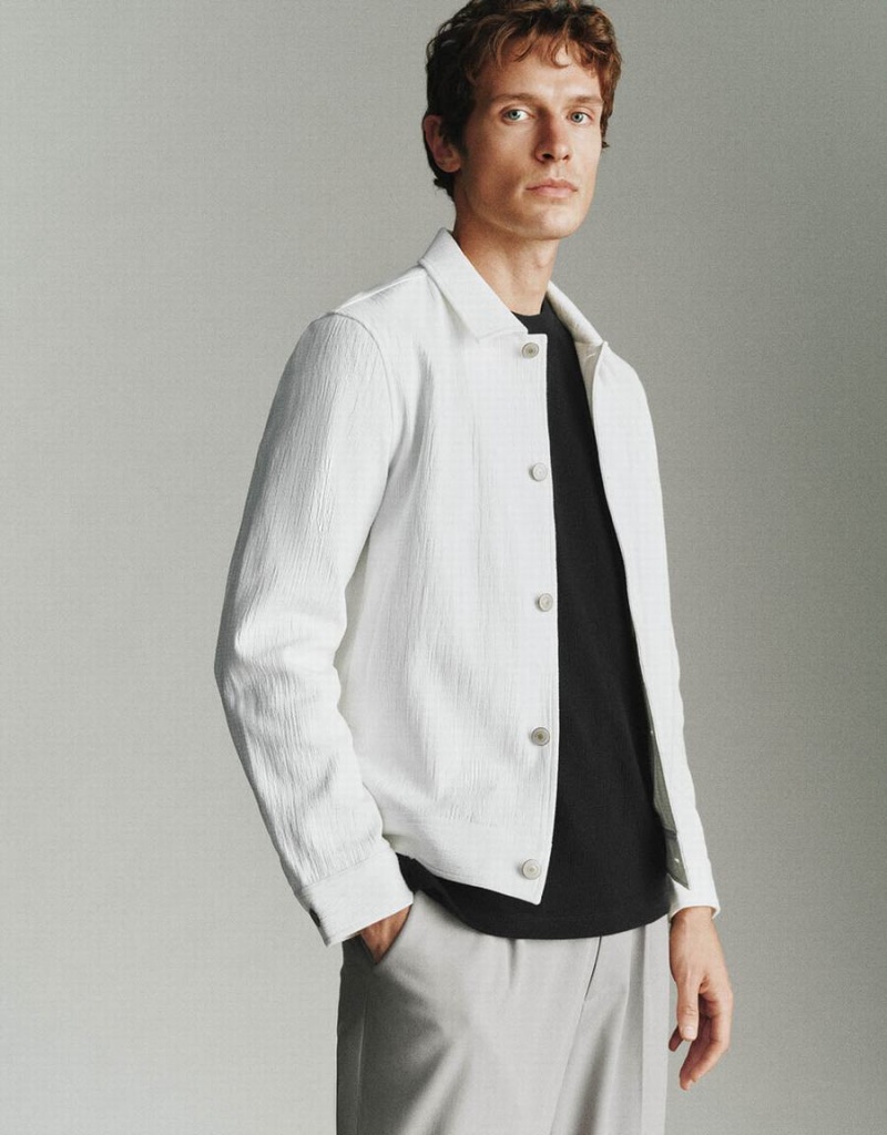 Urban Revivo Button Up Straight Men's Jackets White | IVG7235SH