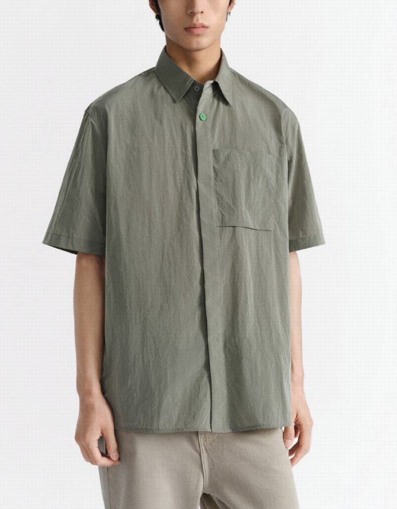 Urban Revivo Button Up Straight Men's Shirts Green | ROM129CT