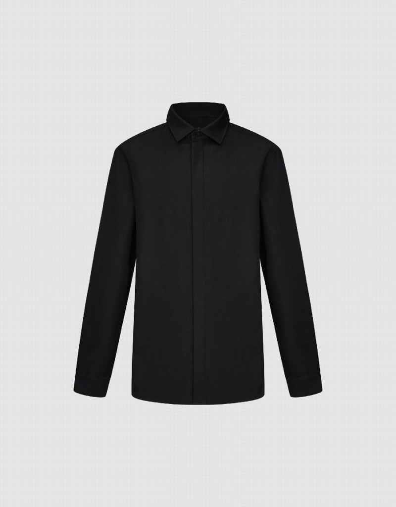 Urban Revivo Button Up Straight Men's Shirts Black | PAY4151LS