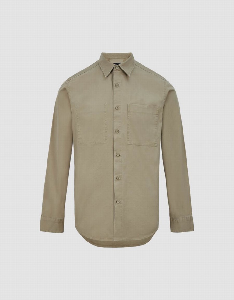 Urban Revivo Button Up Straight Men's Shirts Khaki | CSX9525MF