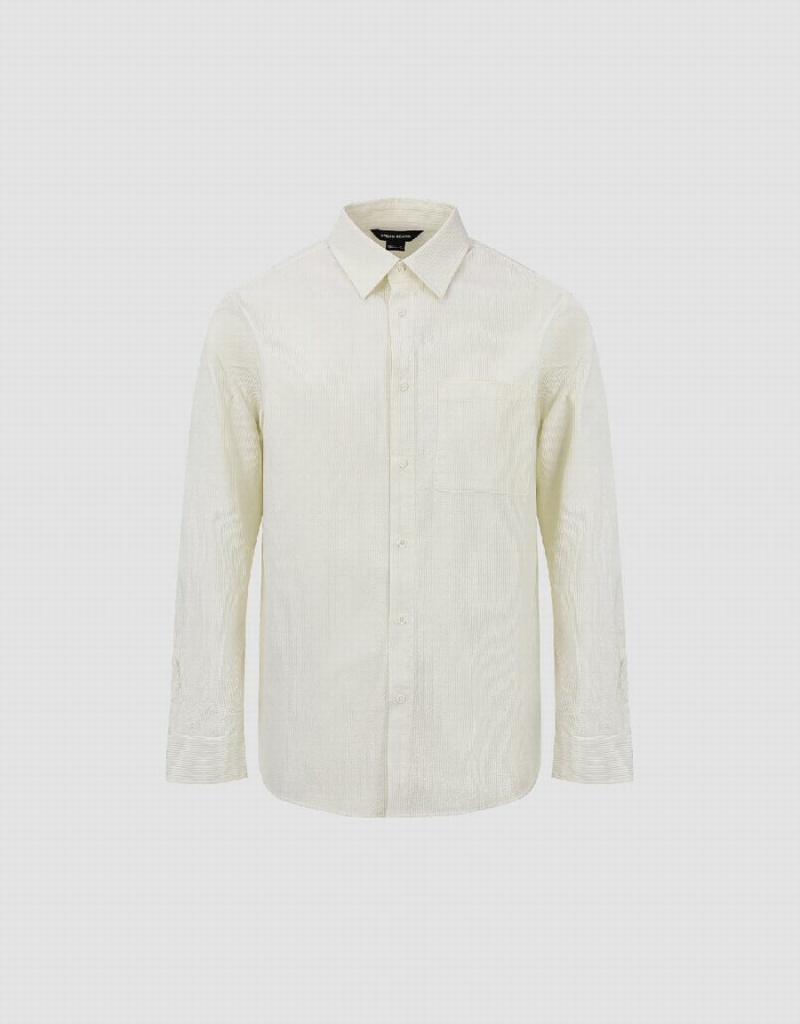 Urban Revivo Button Up Straight Men's Shirts White | XJH7727YY