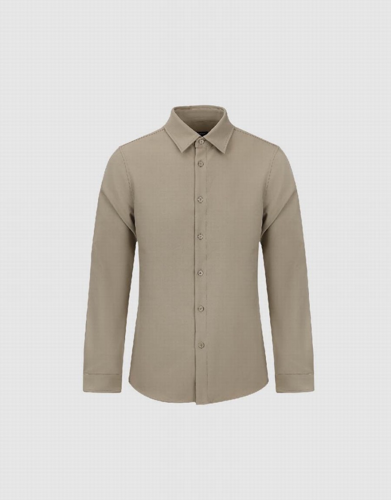 Urban Revivo Button Up Straight Men's Shirts Khaki Grey | IJB9550KV