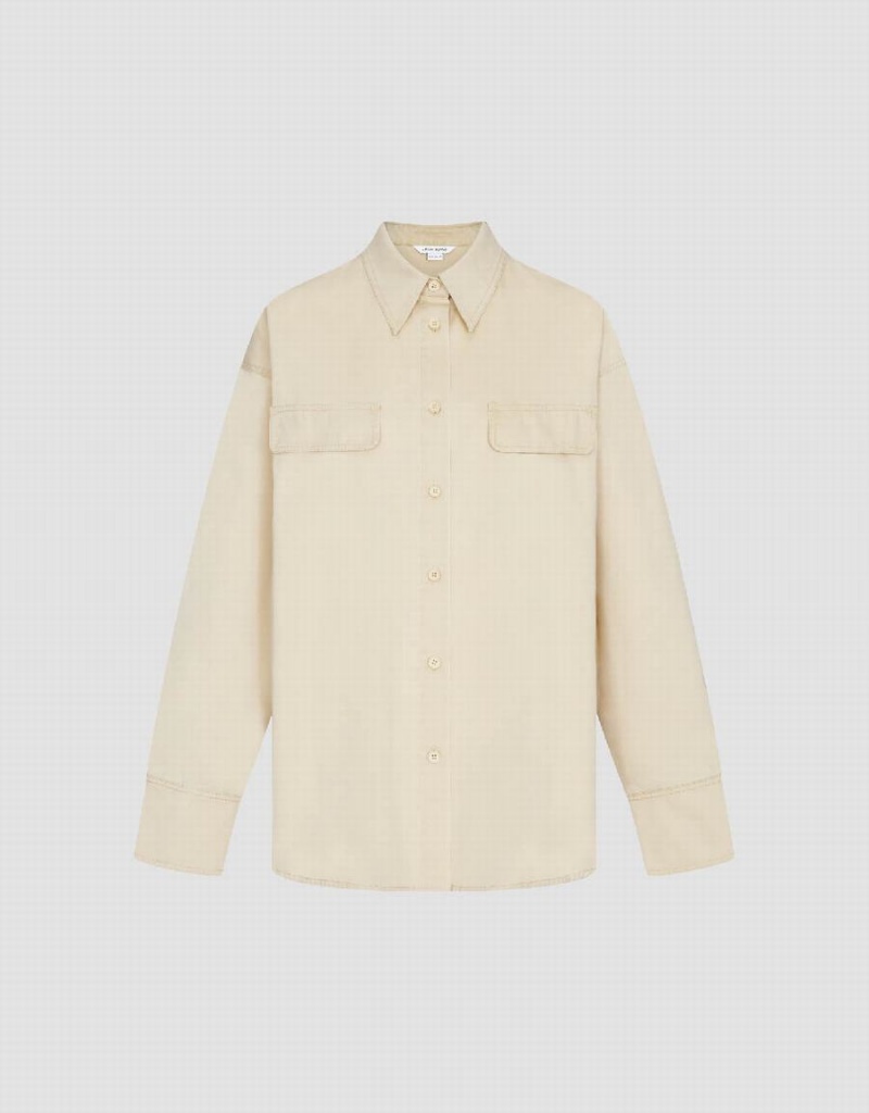 Urban Revivo Button Up Straight Women's Shirts Light Khaki | ABH6214JB