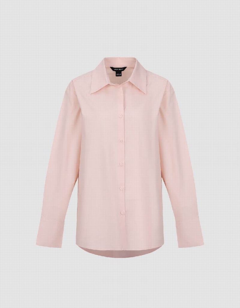 Urban Revivo Button Up Straight Women's Shirts Pink | OJX1595EE