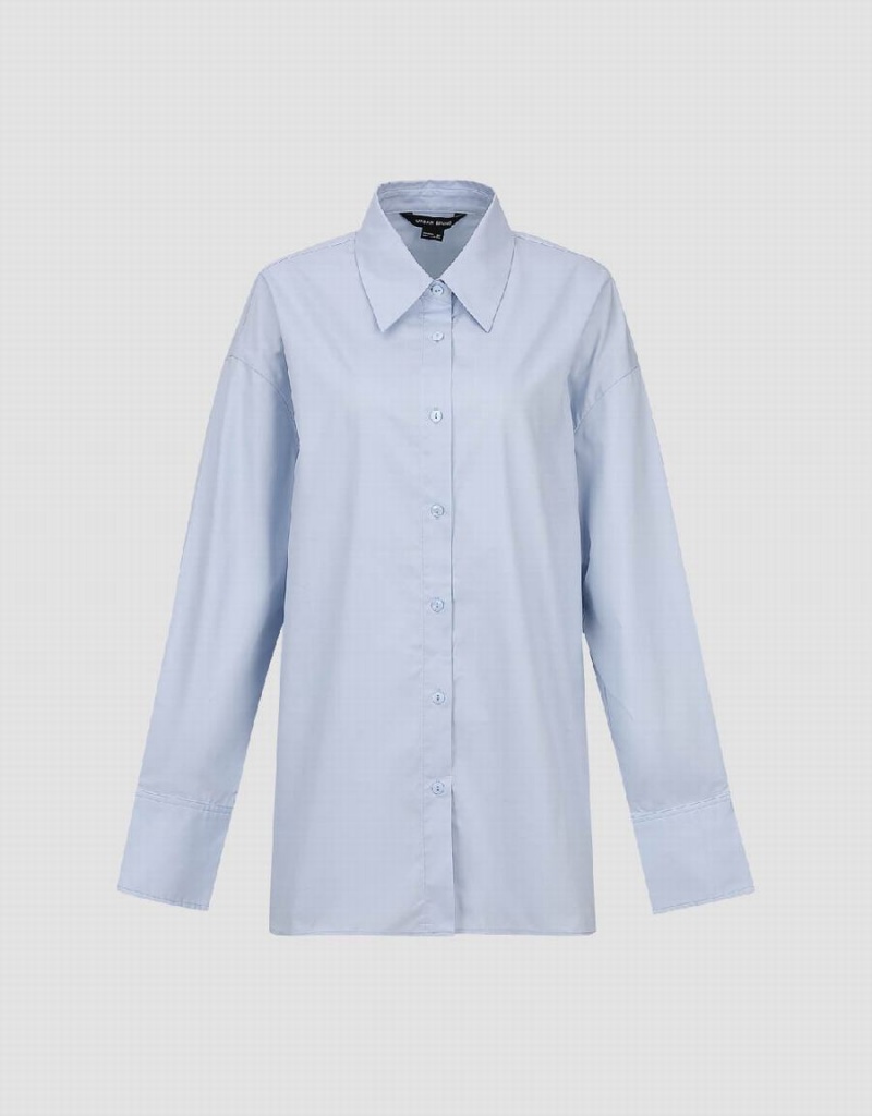 Urban Revivo Button Up Straight Women's Shirts Blue | SJK261WU