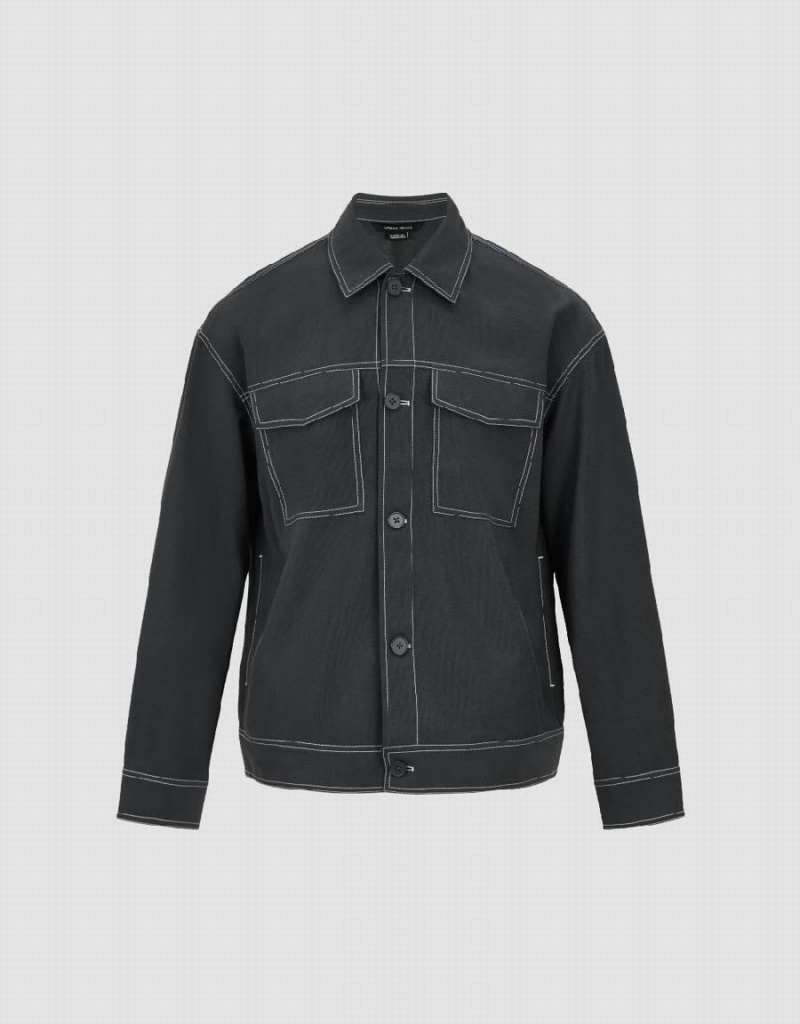 Urban Revivo Button Up Straigt Men's Jackets Dark Grey | SBN6765KR