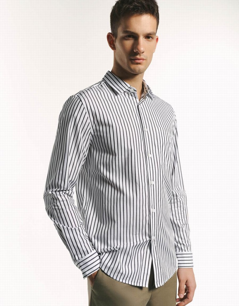 Urban Revivo Button Up Striped Men's Shirts Grey | MVT5226GP