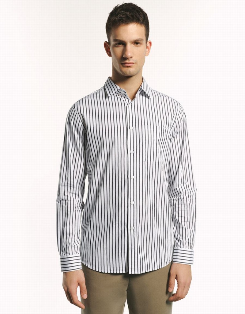 Urban Revivo Button Up Striped Men\'s Shirts Grey | MVT5226GP