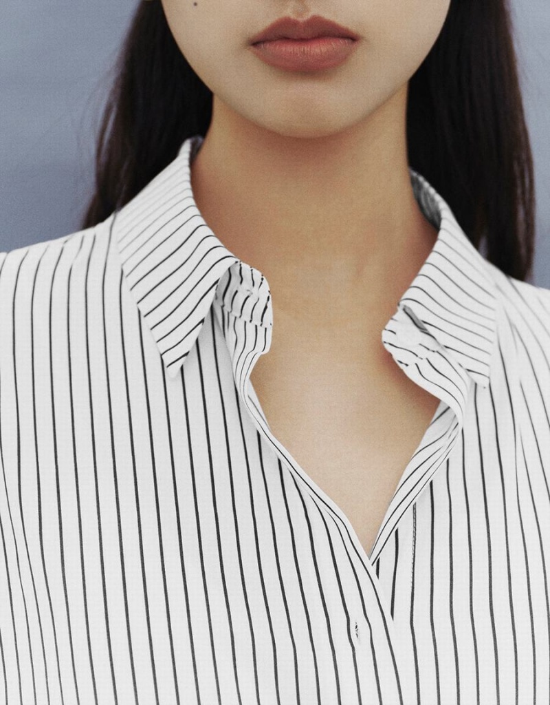 Urban Revivo Button Up Striped Straight Women's Shirts White | UMZ4644PG