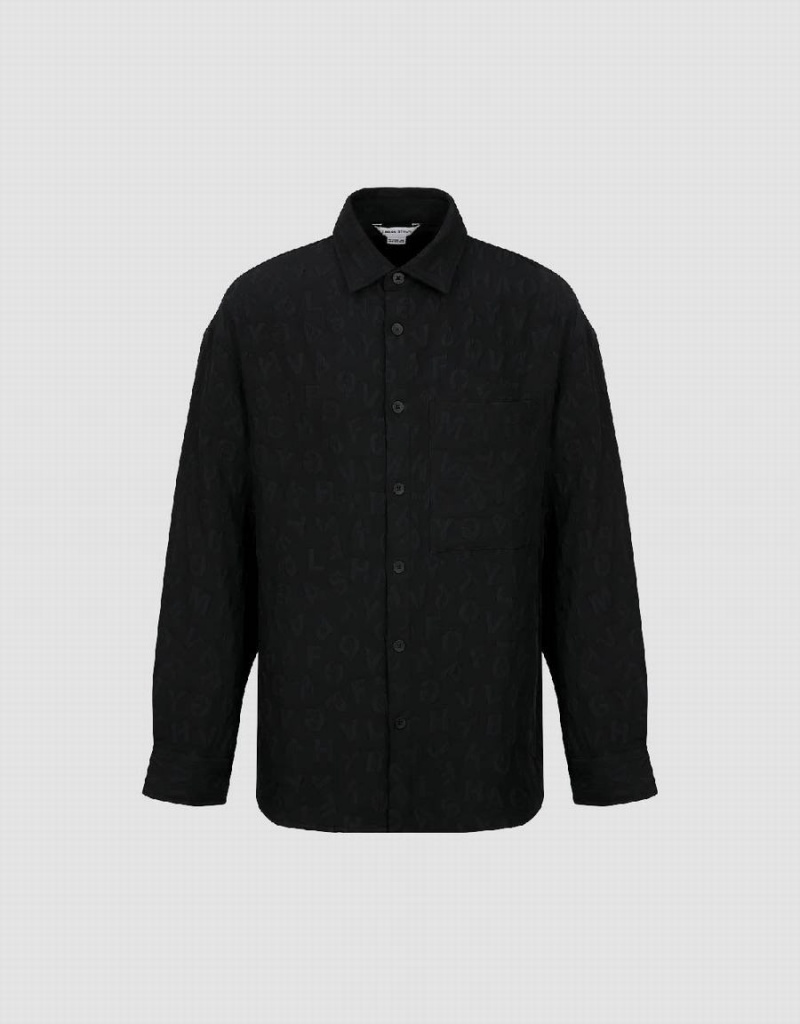 Urban Revivo Button Up Textured Loose Men's Shirts Black | DAO10084RZ