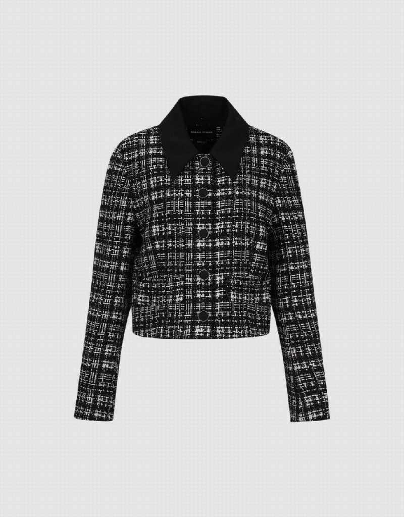 Urban Revivo Button Up Tweed Women's Jackets Black | UDL4089RW