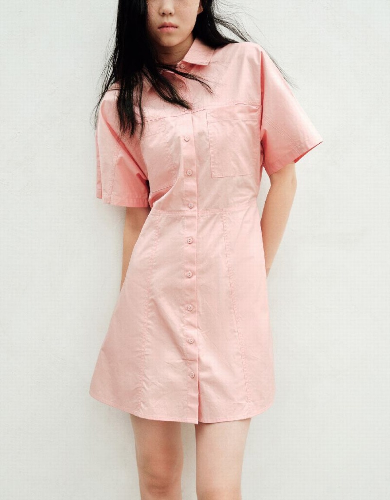 Urban Revivo Button Up Women's Dress Pink | NIY5898ER