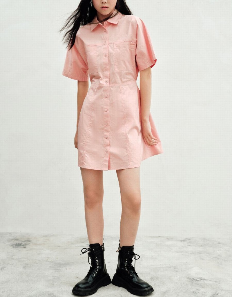 Urban Revivo Button Up Women's Dress Pink | NIY5898ER