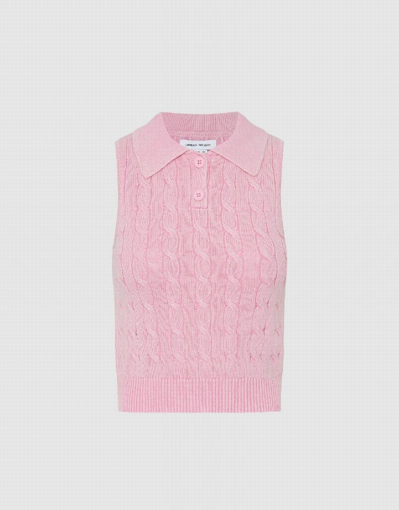 Urban Revivo Cable Knitted Women's Cardigan Pink | FJO3930JW