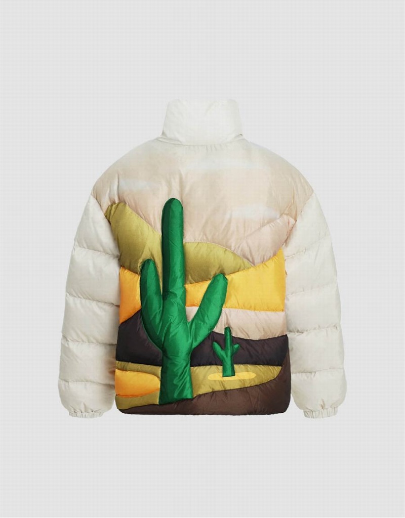 Urban Revivo Cactus Embossed Stand Collar Women's Puffer Jacket White | KBR537FT