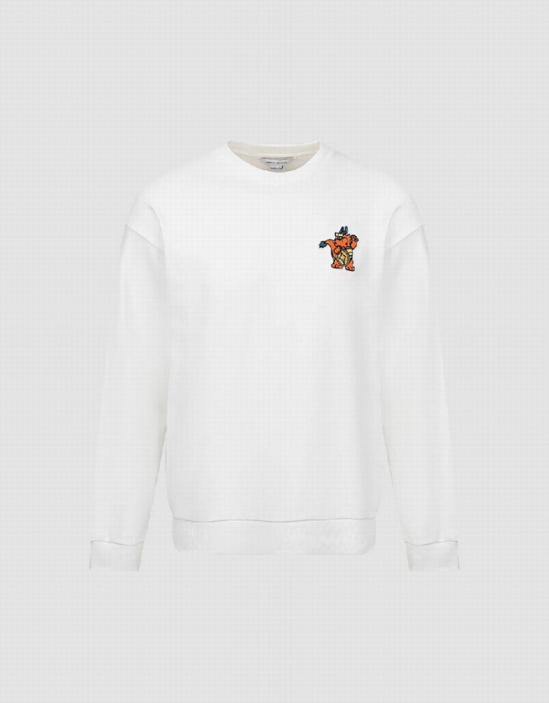 Urban Revivo Cartoon Embossed Crew Neck Men's Sweatshirts White | PFL6047AZ