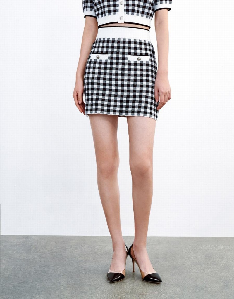 Urban Revivo Checkered Knitted Women's Skirts Grey | CVI5348OM