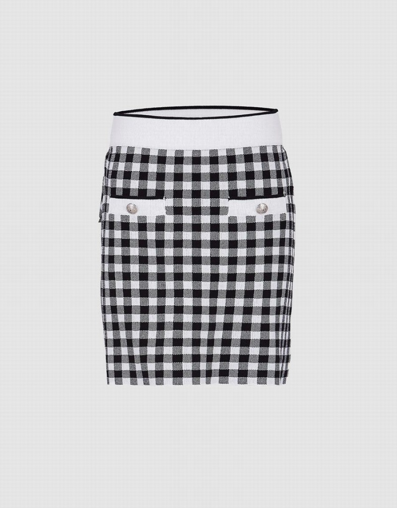 Urban Revivo Checkered Knitted Women\'s Skirts Grey | CVI5348OM