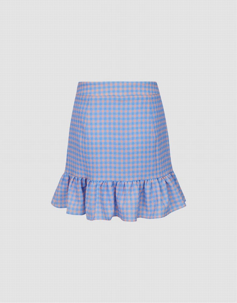 Urban Revivo Checkered Mini A-Line Checkered Women's Skirts Blue | OHR5836CC