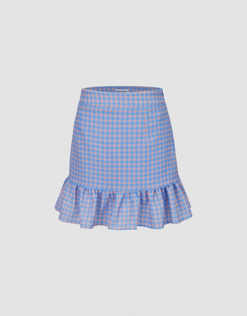 Urban Revivo Checkered Mini A-Line Checkered Women\'s Skirts Blue | OHR5836CC