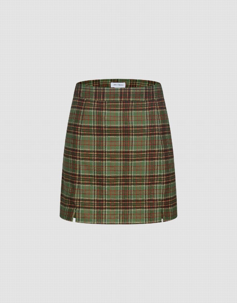 Urban Revivo Checkered Mini A-Line Women\'s Skirts Green | SFH8425GX