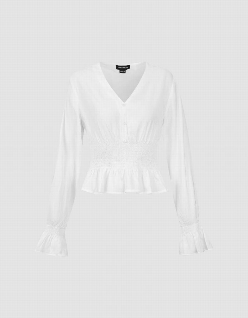 Urban Revivo Chiffon V-Neck Overhead Women's Blouse White | CQV7630TI