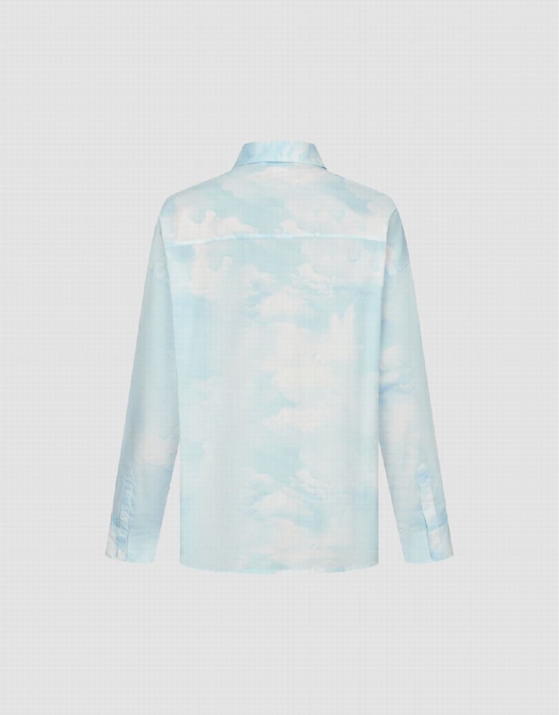 Urban Revivo Cloud Printed Loose Men's Shirts White Blue | VAW294FD