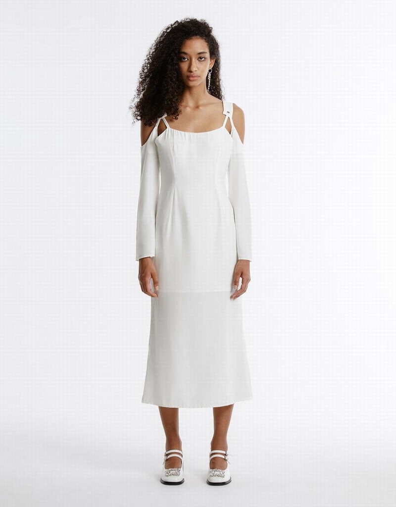 Urban Revivo Cold Shoulder Women's Dress White | XBN2735ZP