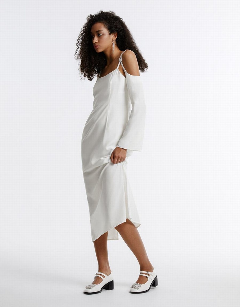 Urban Revivo Cold Shoulder Women's Dress White | XBN2735ZP