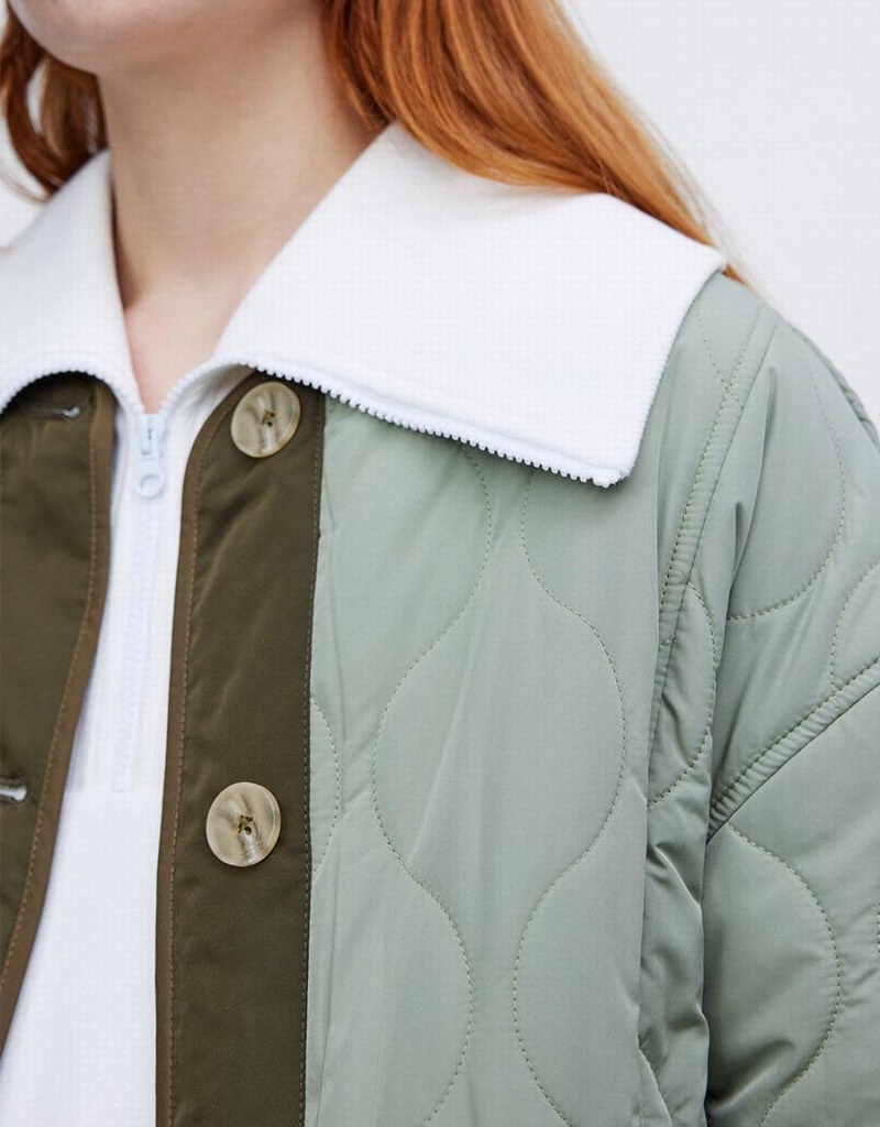 Urban Revivo Combination Quilted Women's Puffer Jacket Green | UGV4834YH