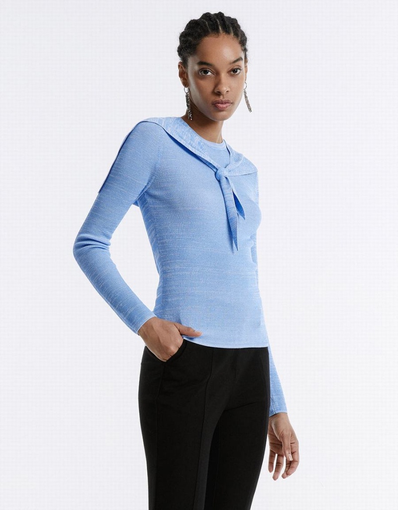 Urban Revivo Combination Tie Front Knitted Top Women's Cardigan Blue | GCX353VM