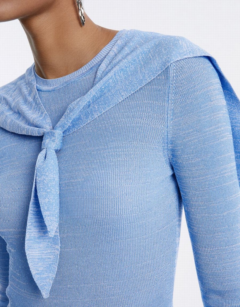 Urban Revivo Combination Tie Front Knitted Top Women's Cardigan Blue | GCX353VM