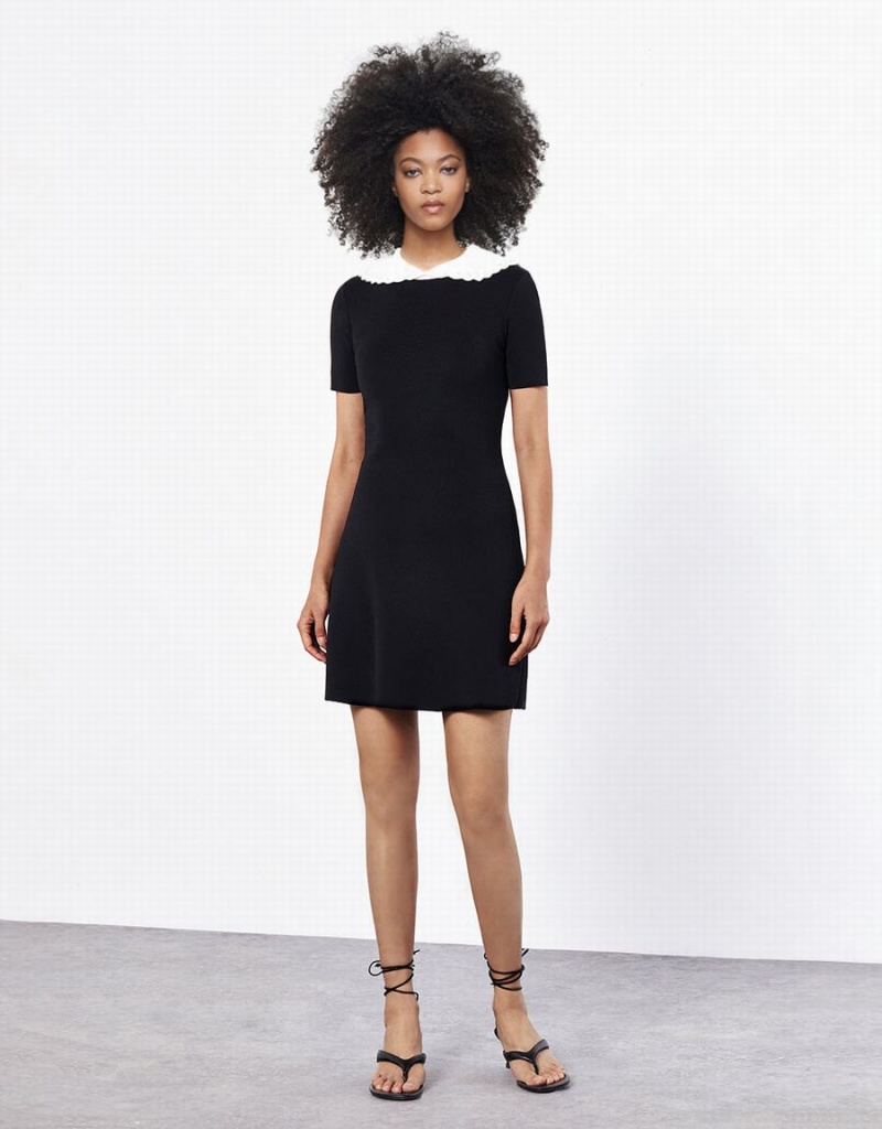 Urban Revivo Contrast Collar Knitted Women's Dress Black | NQP6062KP