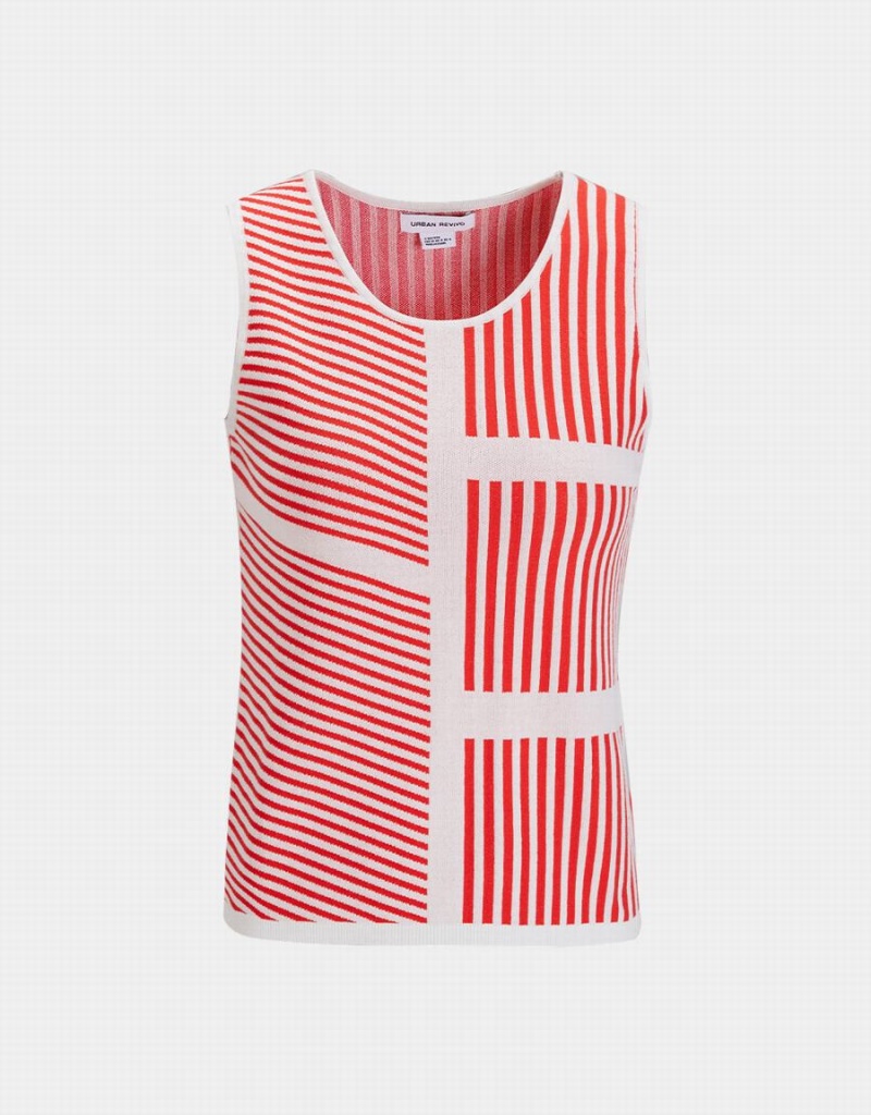 Urban Revivo Contrast Striped Fitted Knit Women\'s Tank Top Red | AMU1966AP