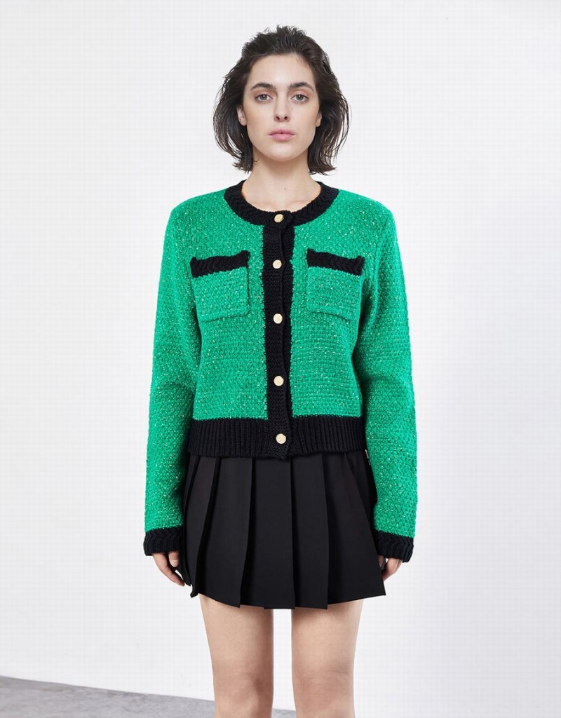 Urban Revivo Contrast Trim Patched Pocket Women's Cardigan Green | HZN3743FL