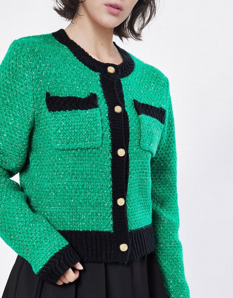 Urban Revivo Contrast Trim Patched Pocket Women's Cardigan Green | HZN3743FL