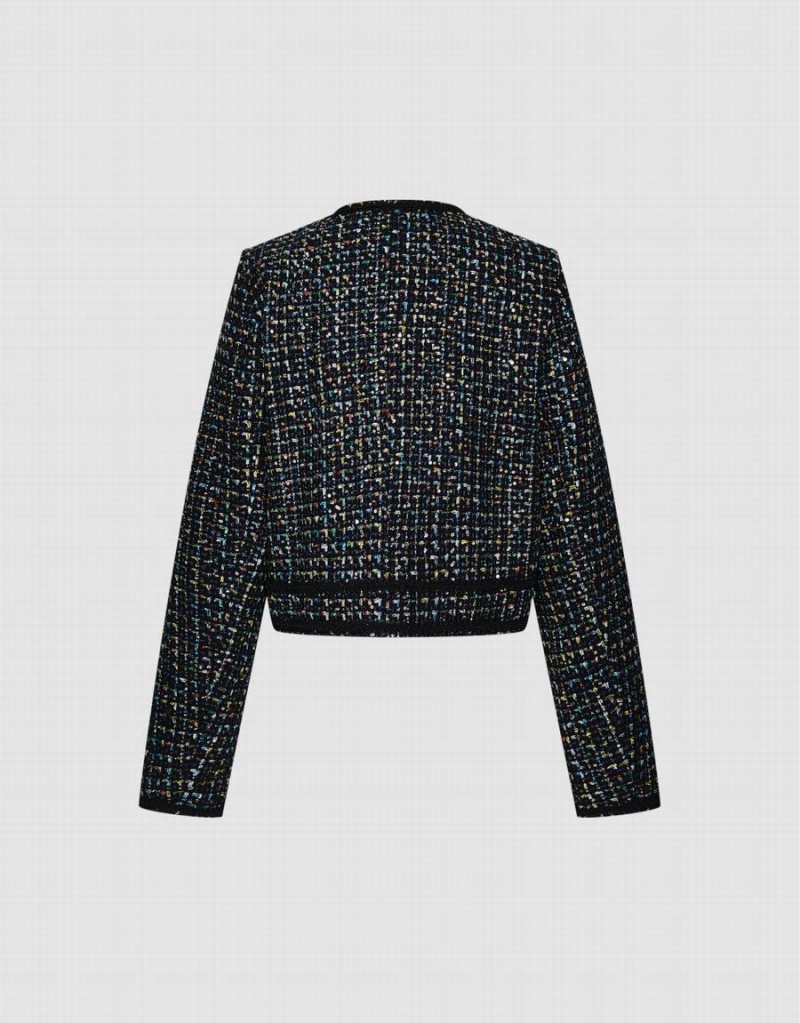 Urban Revivo Contrast Trim Tweed Women's Jackets Black | CBI325HQ