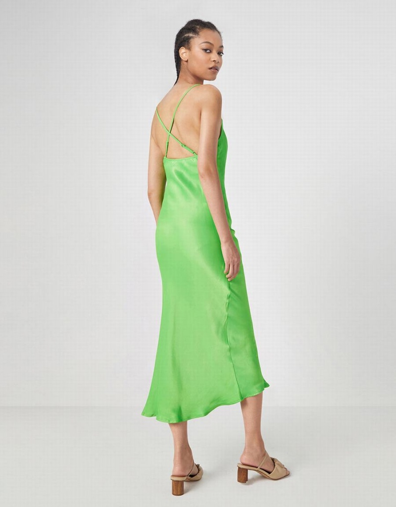 Urban Revivo Cowl Neck Split Hem Cami Women's Dress Green | MIP5612HL