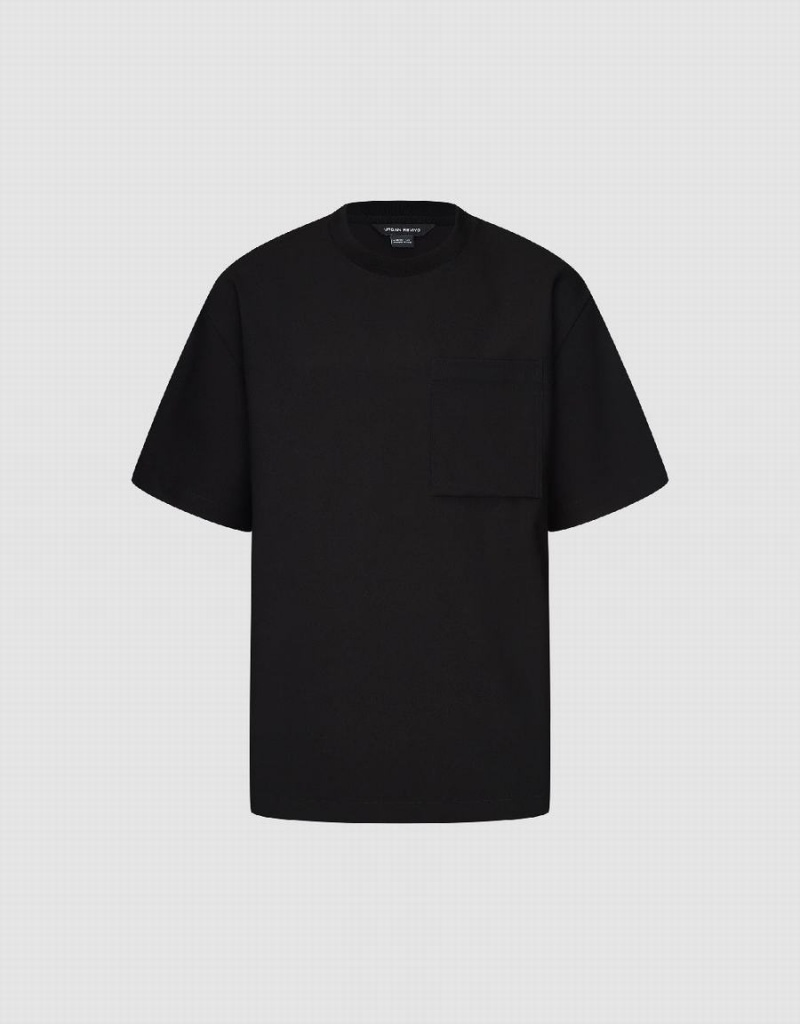 Urban Revivo Crew Neck A-Line Men's T Shirts Black | CFM591JQ