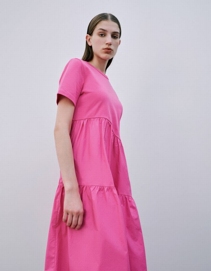 Urban Revivo Crew Neck A-Line Women's Dress Pink | AOT1650IU