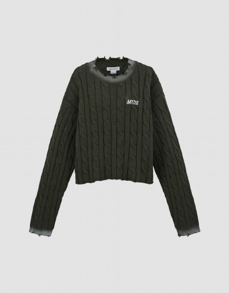 Urban Revivo Crew Neck Cable Knitted Women's Cardigan Green | MCM1922IT