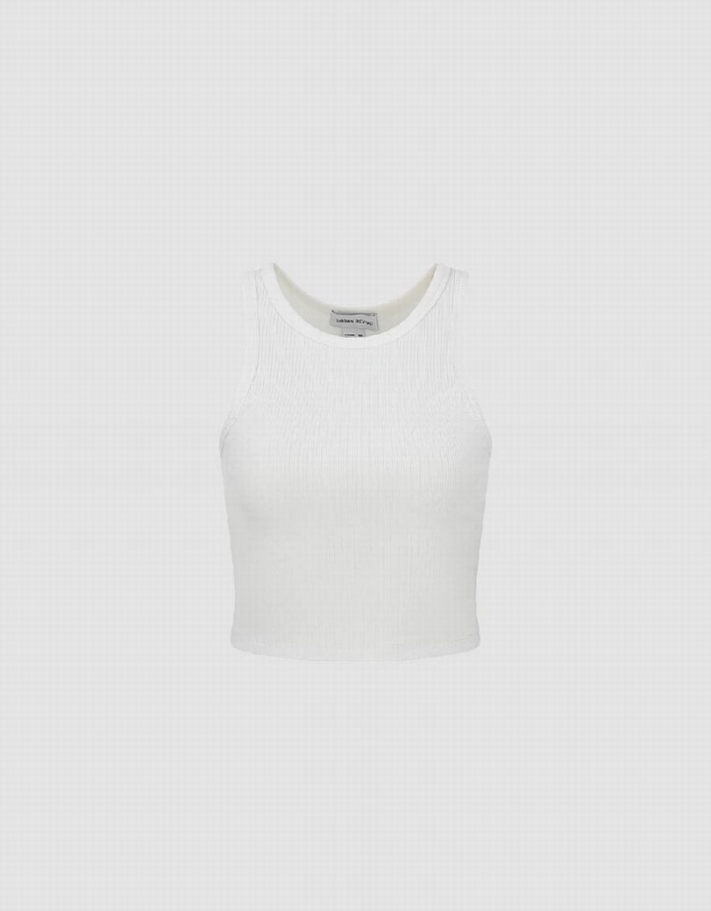 Urban Revivo Crew Neck Cropped Knitted Women's Tank Top White | XYC8818HU