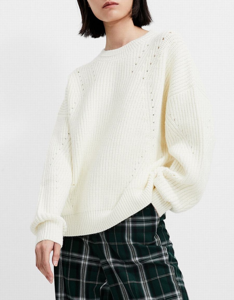 Urban Revivo Crew Neck Drop Shoulder Women's Sweaters White | XCS7465JQ