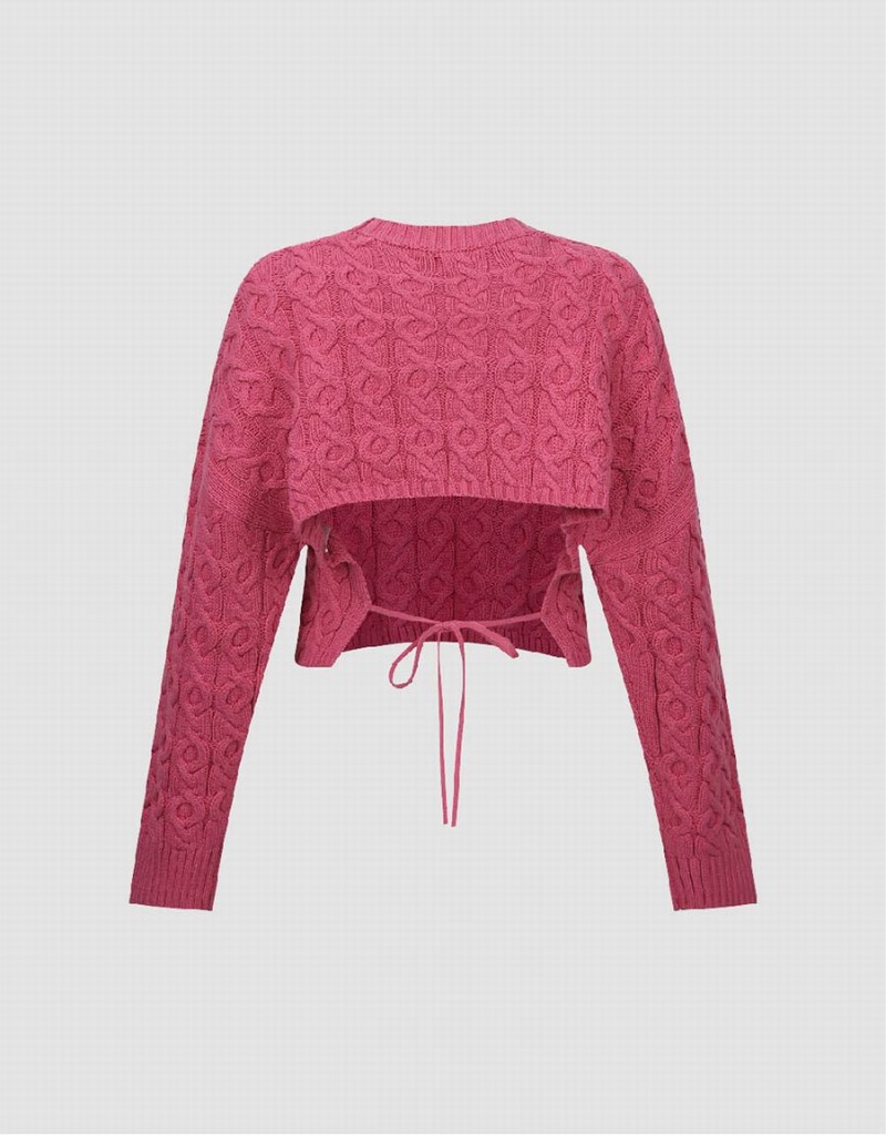 Urban Revivo Crew Neck Knitted Women's Cardigan Rose Red | TON3931RK