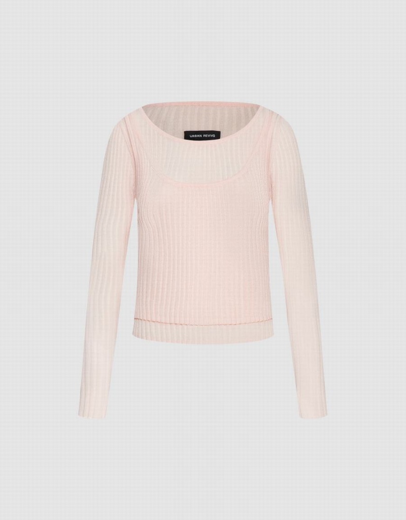 Urban Revivo Crew Neck Knitted Women's Cardigan Pink | WDP7866BQ