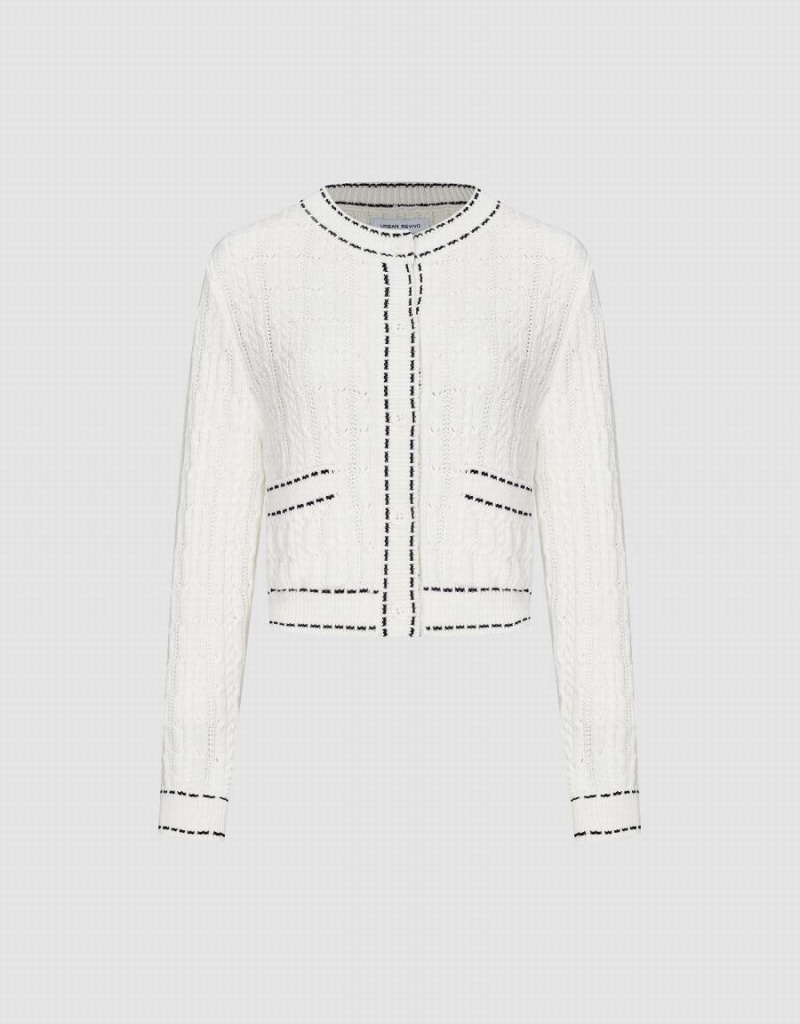 Urban Revivo Crew Neck Knitted Women's Cardigan White | YIC1495VC