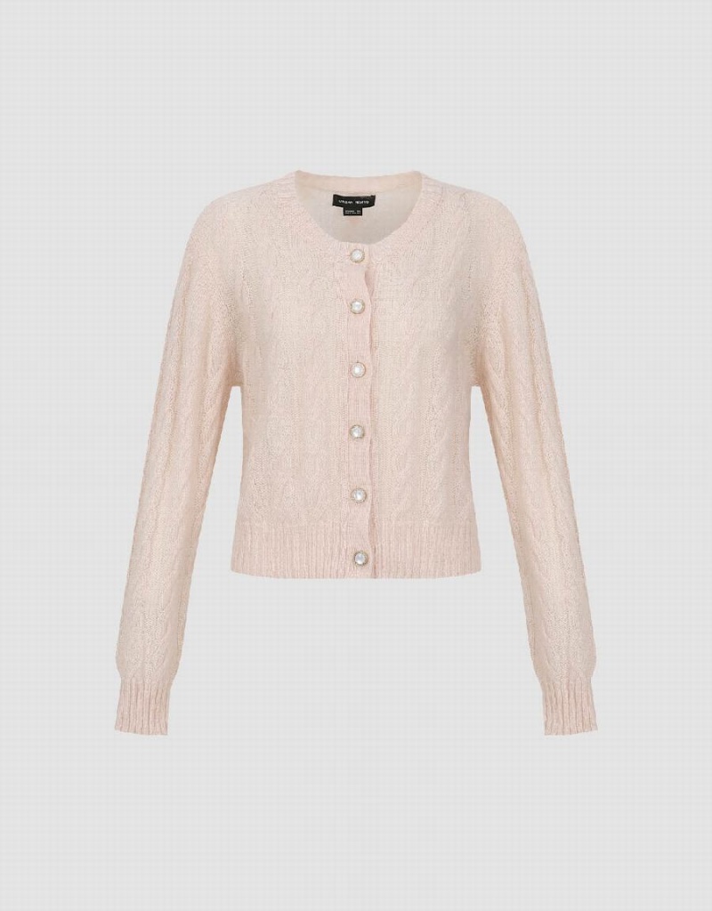 Urban Revivo Crew Neck Knitted Women's Cardigan Pink | RRL8889MX