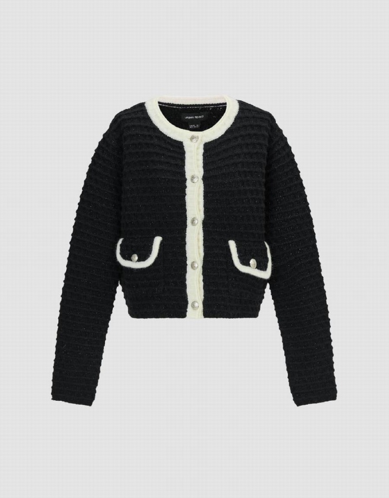 Urban Revivo Crew Neck Knitted Women's Cardigan Black | DYS9431KR