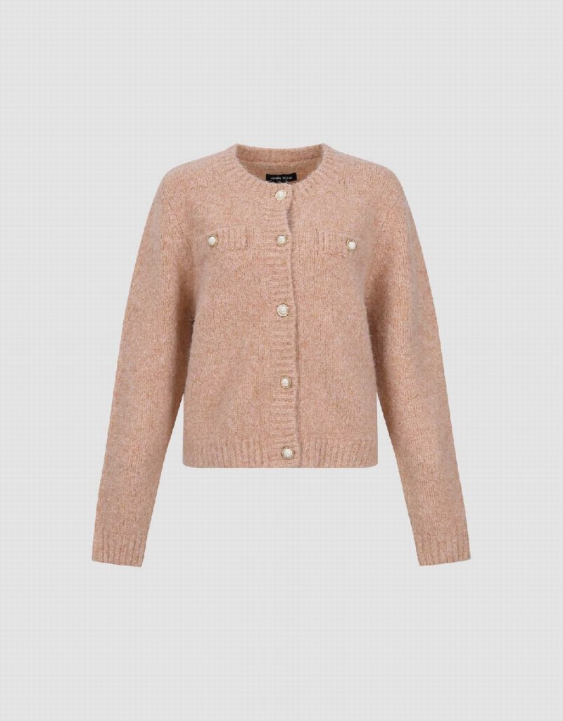 Urban Revivo Crew Neck Knitted Women's Cardigan Pink | FYO4522KM