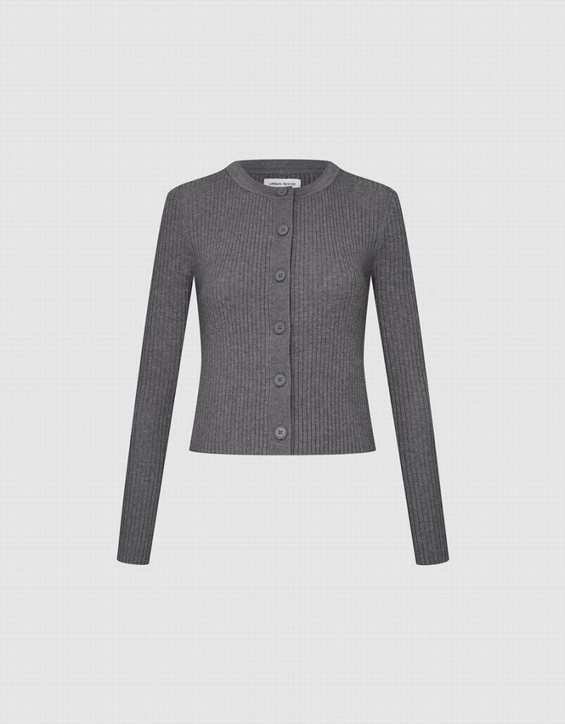 Urban Revivo Crew Neck Knitted Women's Cardigan Grey | VCE5168CK